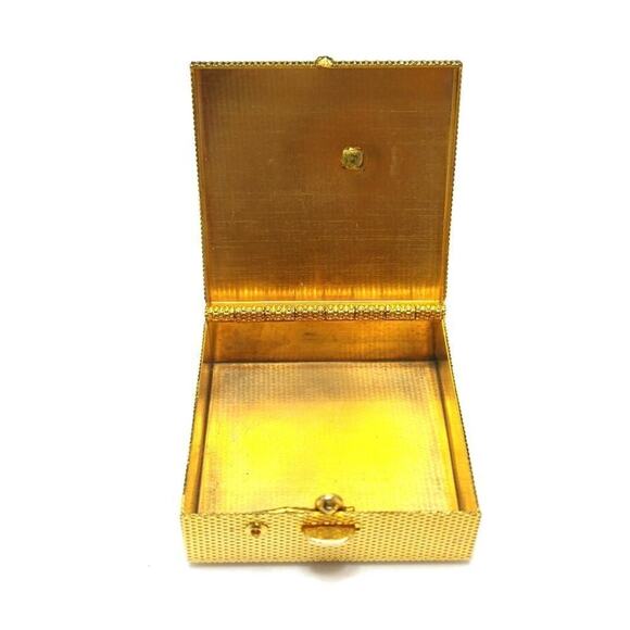 Vintage Flower Pill Box, Textured Gold Tone, Push Button Clasp, 1 3/8 Inches - Picture 3 of 10